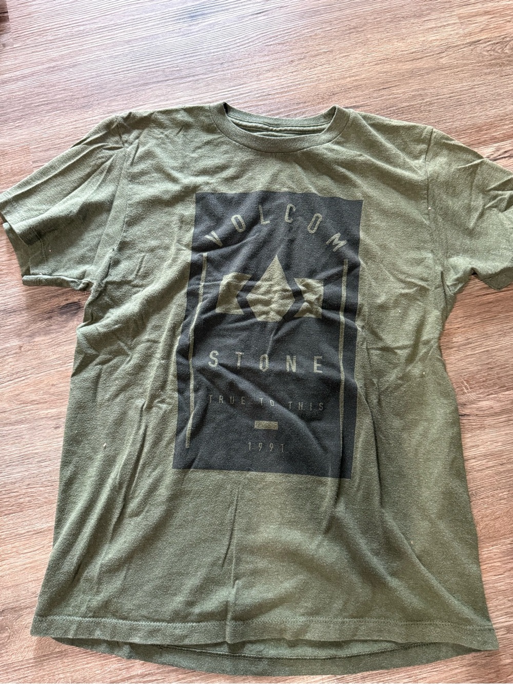 Volcom Olive Green Short-Sleeve Graphic Tee with Black Print